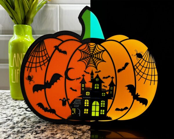 Pumpkin with Haunted House Lightbox - Image 3